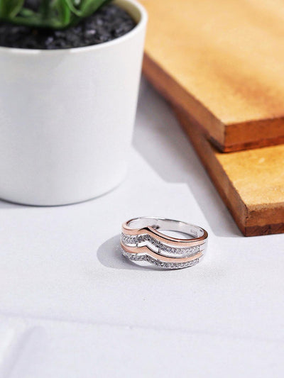 Rose Gold Plated Wavy Elegance Zirconia Studded Ring 