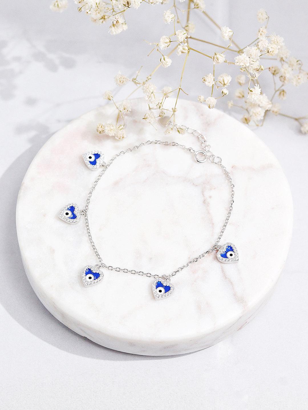 925 Silver Hearts Of Evil Eye Bracelet 