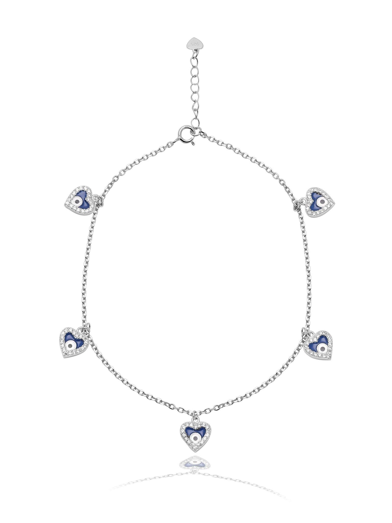 925 Silver Hearts Of Evil Eye Bracelet 