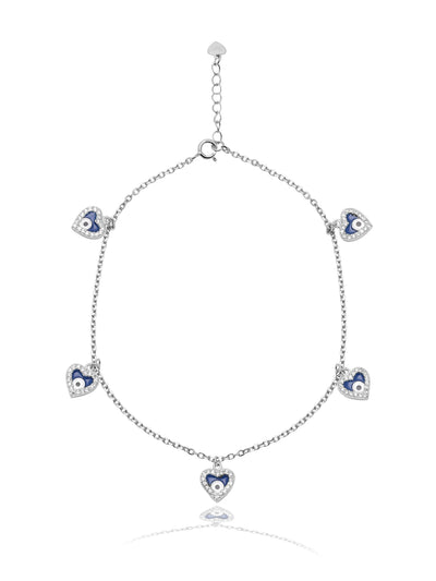  925 Silver Hearts Of Evil Eye Bracelet