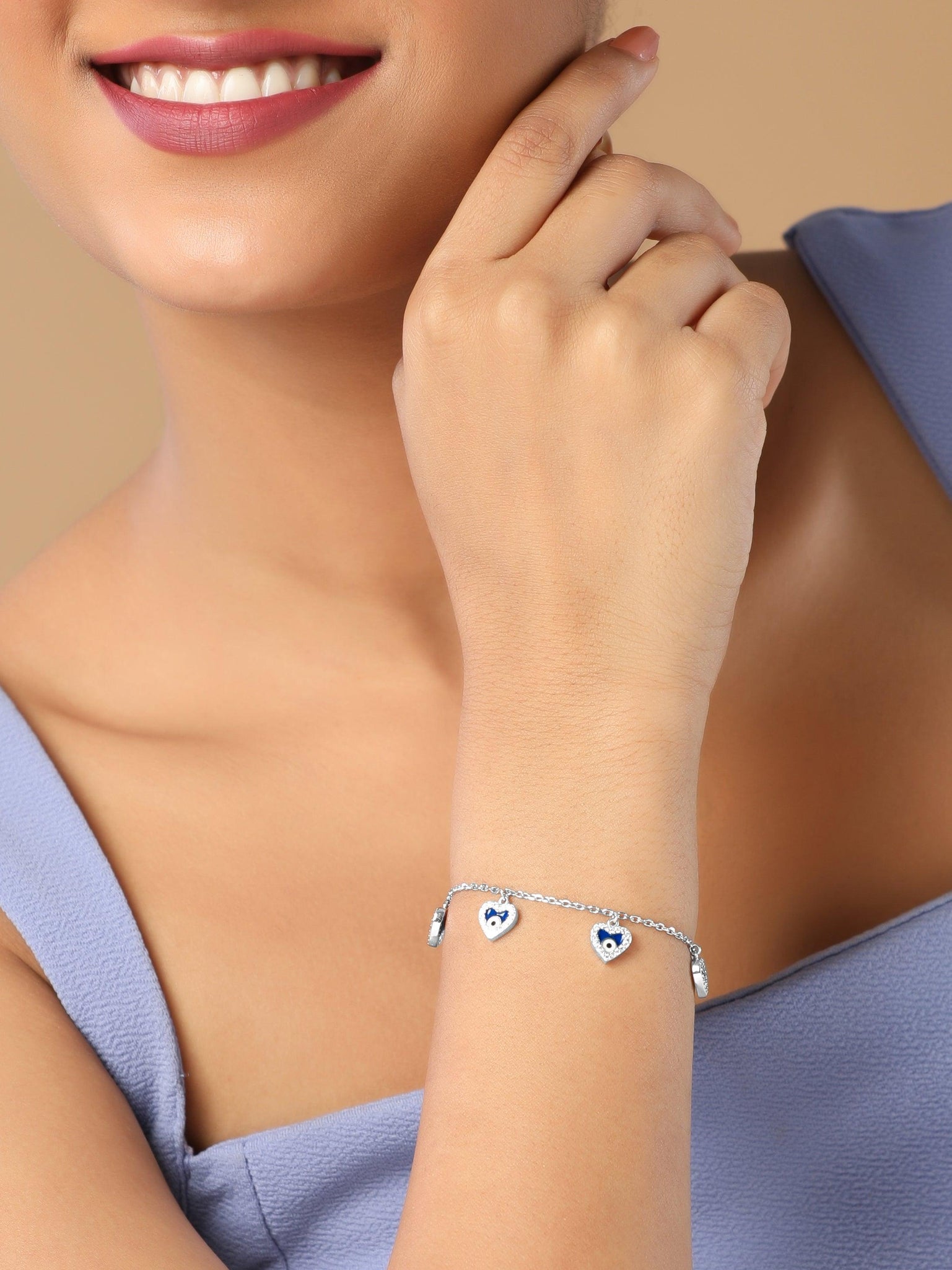 925 Silver Hearts Of Evil Eye Bracelet 