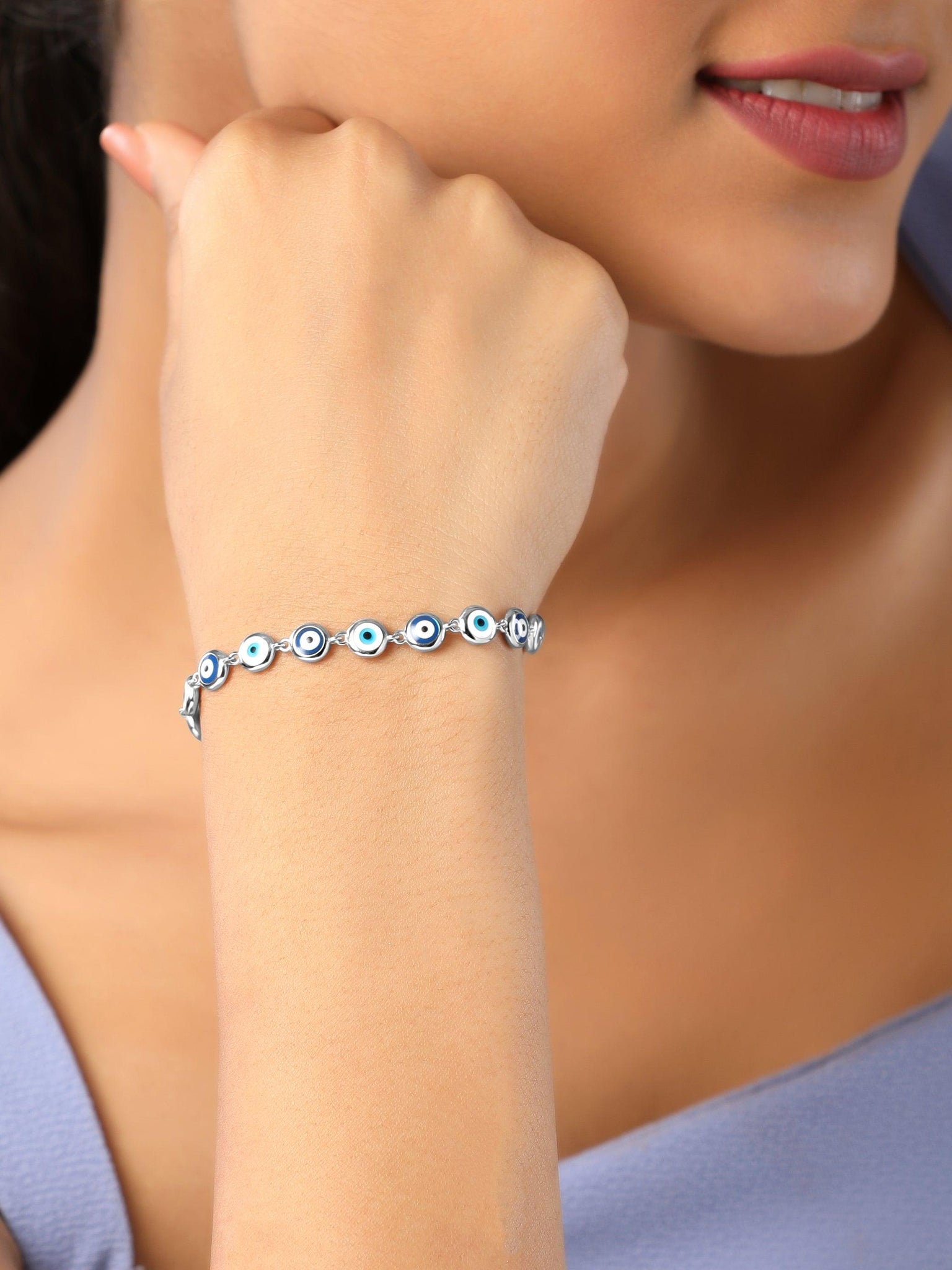  Elegance In 925 Silver Evil Eye Bracelet