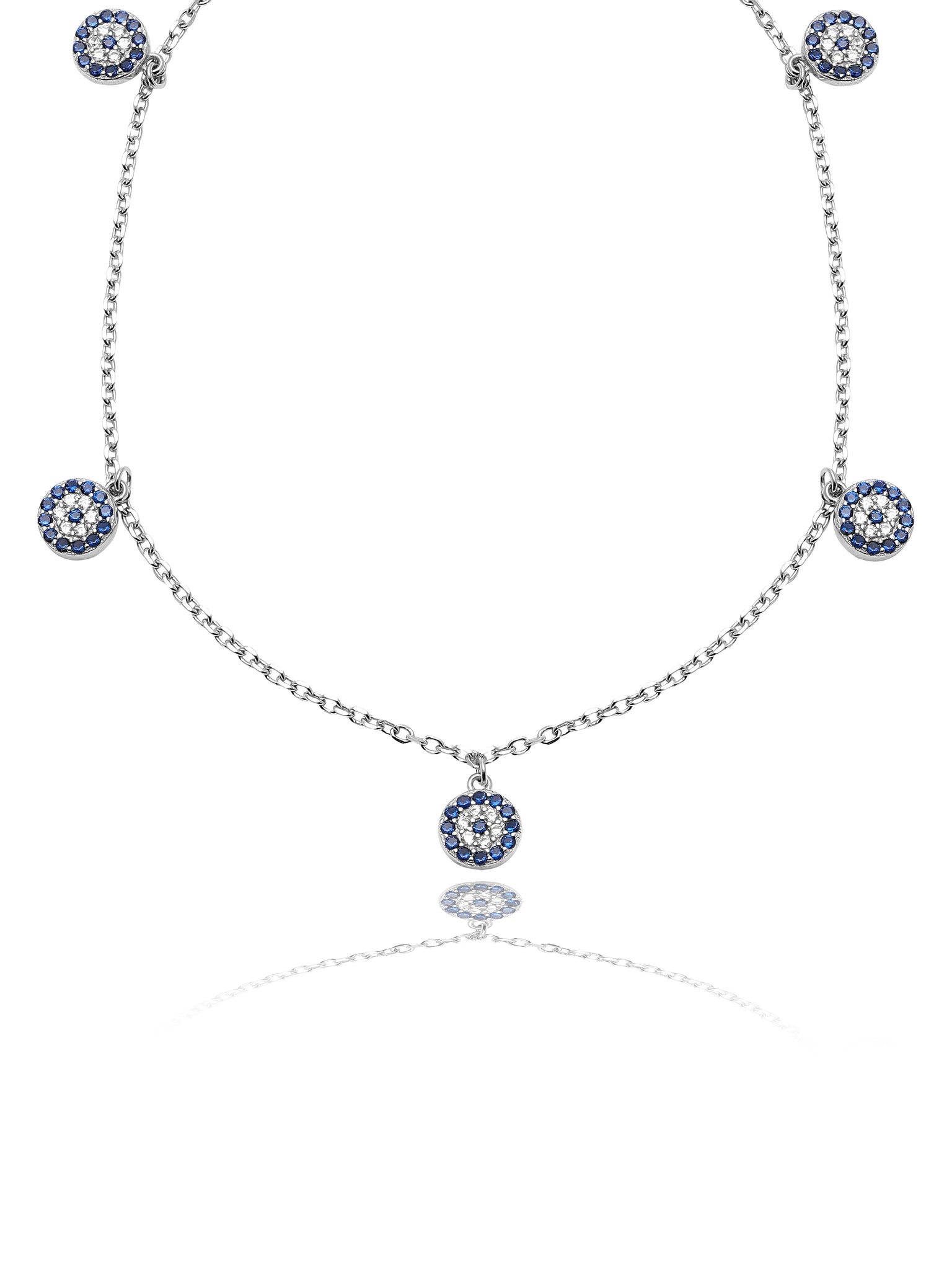 Blooming Blue Evil Eye Silver Anklet 