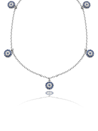 Blooming Blue Evil Eye Silver Anklet 