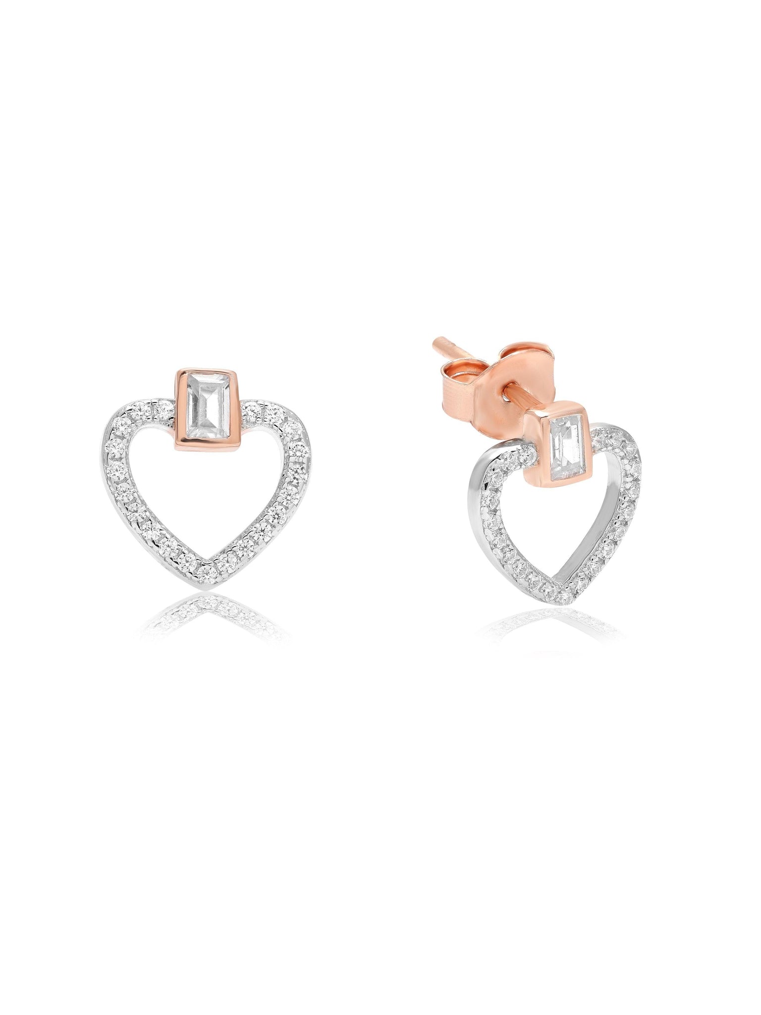 925 Silver Gold Plated Heart Stud Earrings 