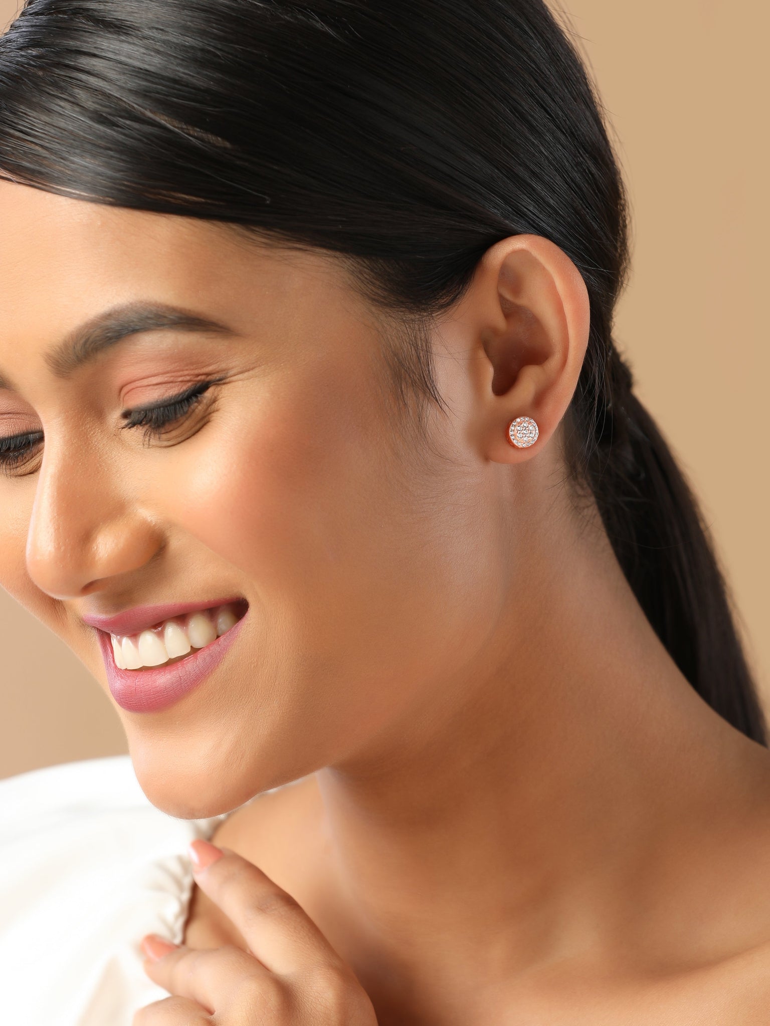 Rose Gold Plated Silver Sparkle Stud Earring 