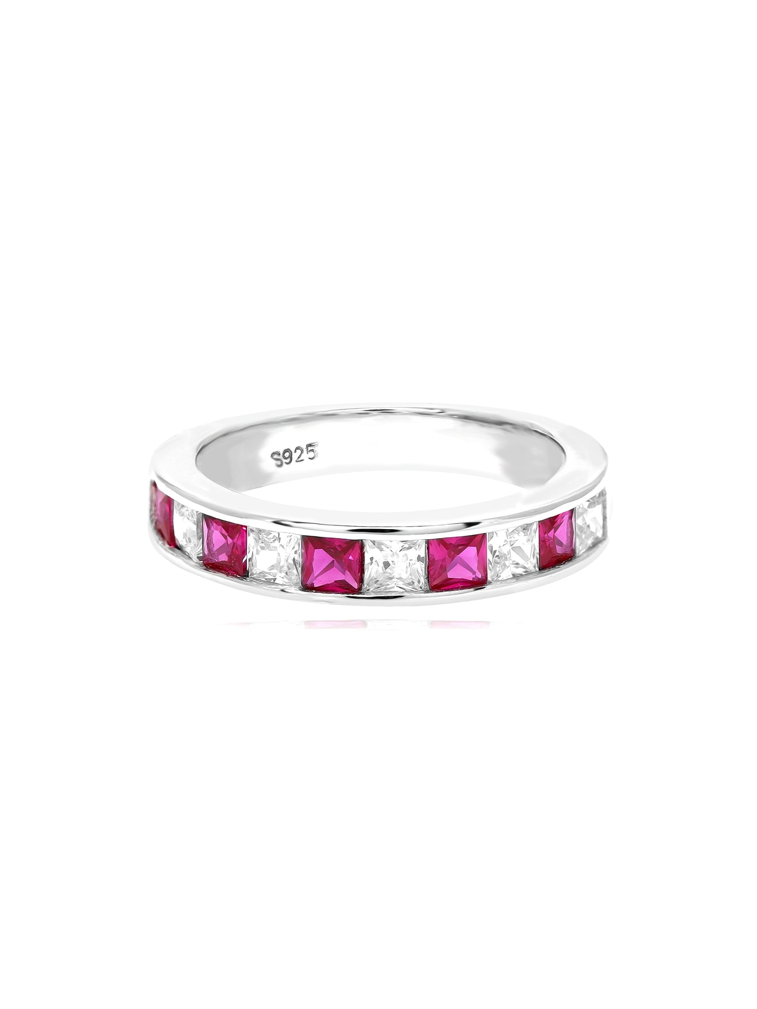 Royal Pink Crystal Silver Rings 