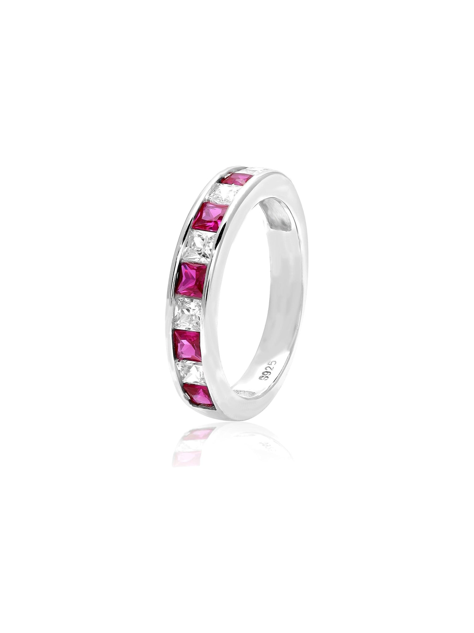 Royal Pink Crystal Silver Rings 