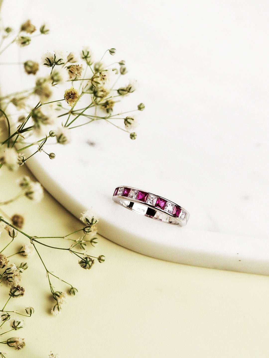 Royal Pink Crystal Silver Rings 