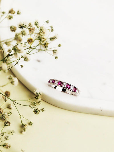  Royal Pink Crystal Silver Rings