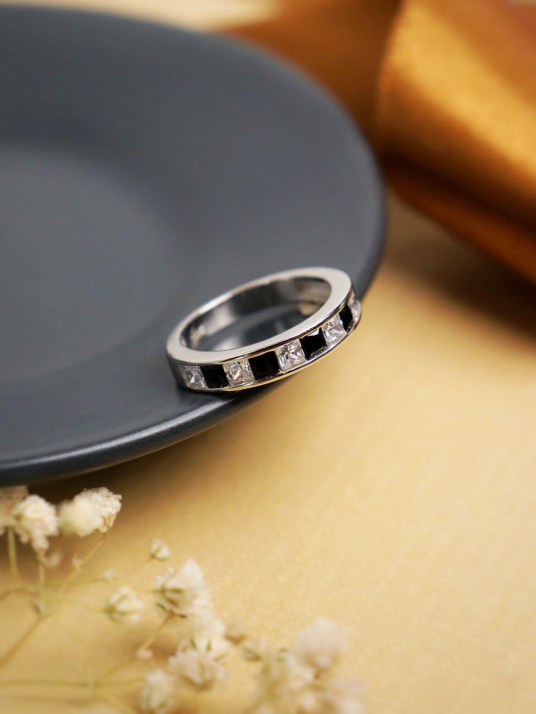  Vantablack Crystal Silver Rings