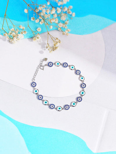 Hues Of Evil Eye  Pure Silver Bracelets 