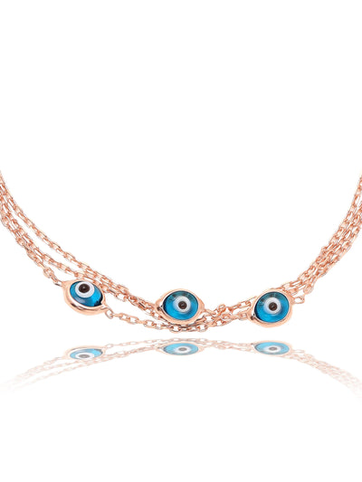 Rose Gold Plated Evil Eye Pure Silver Bracelet 
