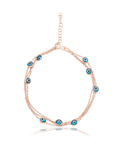 Rose Gold Plated Evil Eye Pure Silver Bracelet 