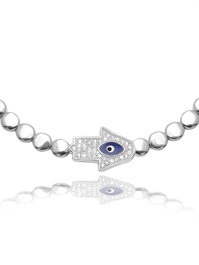 Silver Studded Hamsa  Evil Eye Nazariya Bracelet 
