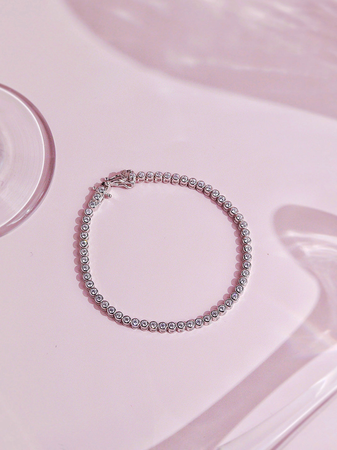 Dainty Tennis Zirconia Studded  Sterling Silver Pull Chain Bracelet 