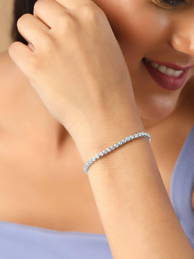  Dainty Tennis Zirconia Studded  Sterling Silver Pull Chain Bracelet