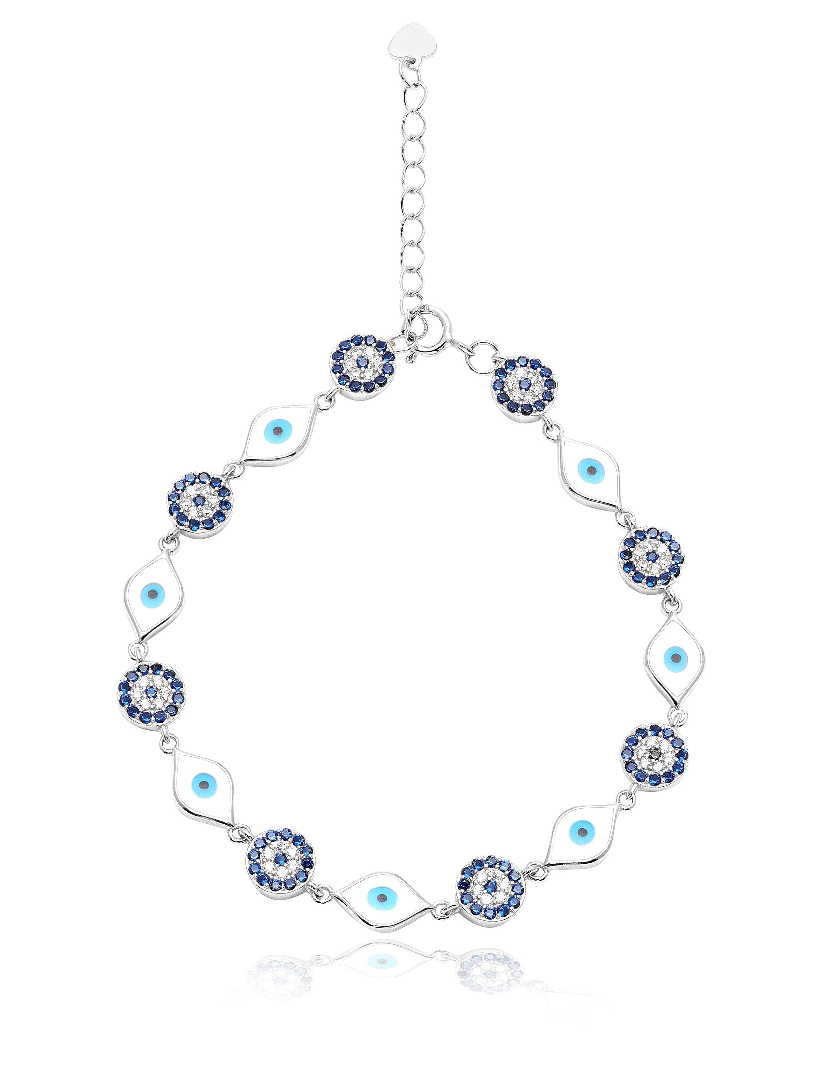 Evil Eye Classic 925 Pure Silver Cubic Zirconia Bracelet For Women And Girls|