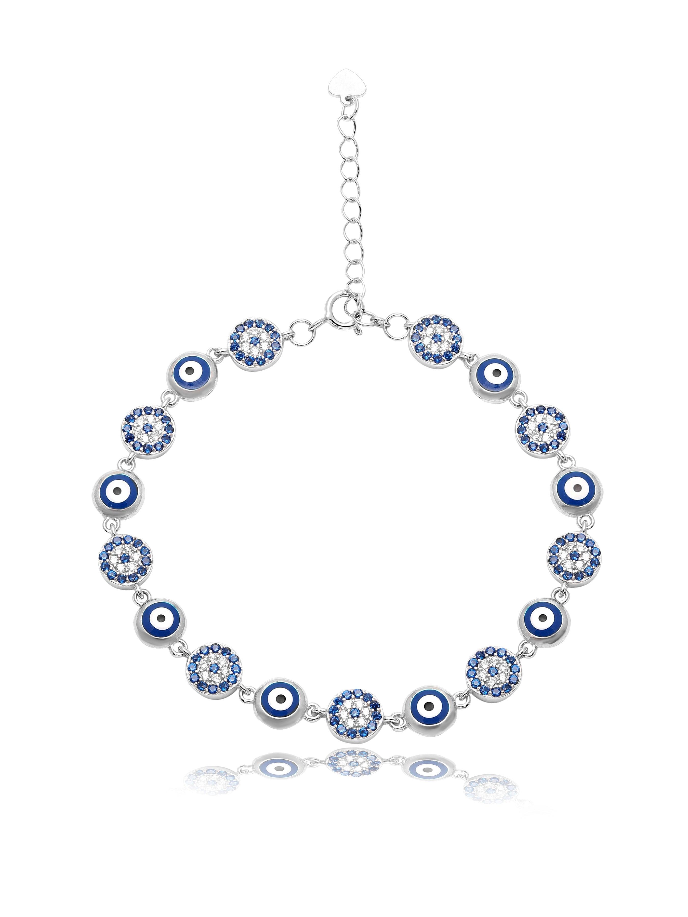 Evil Eye Classic 925 Pure Silver Cubic Zirconia Bracelet For Women And Girls|