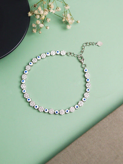 White Evil Eye With Cubic Zirconia Pure Silver Bracelet 