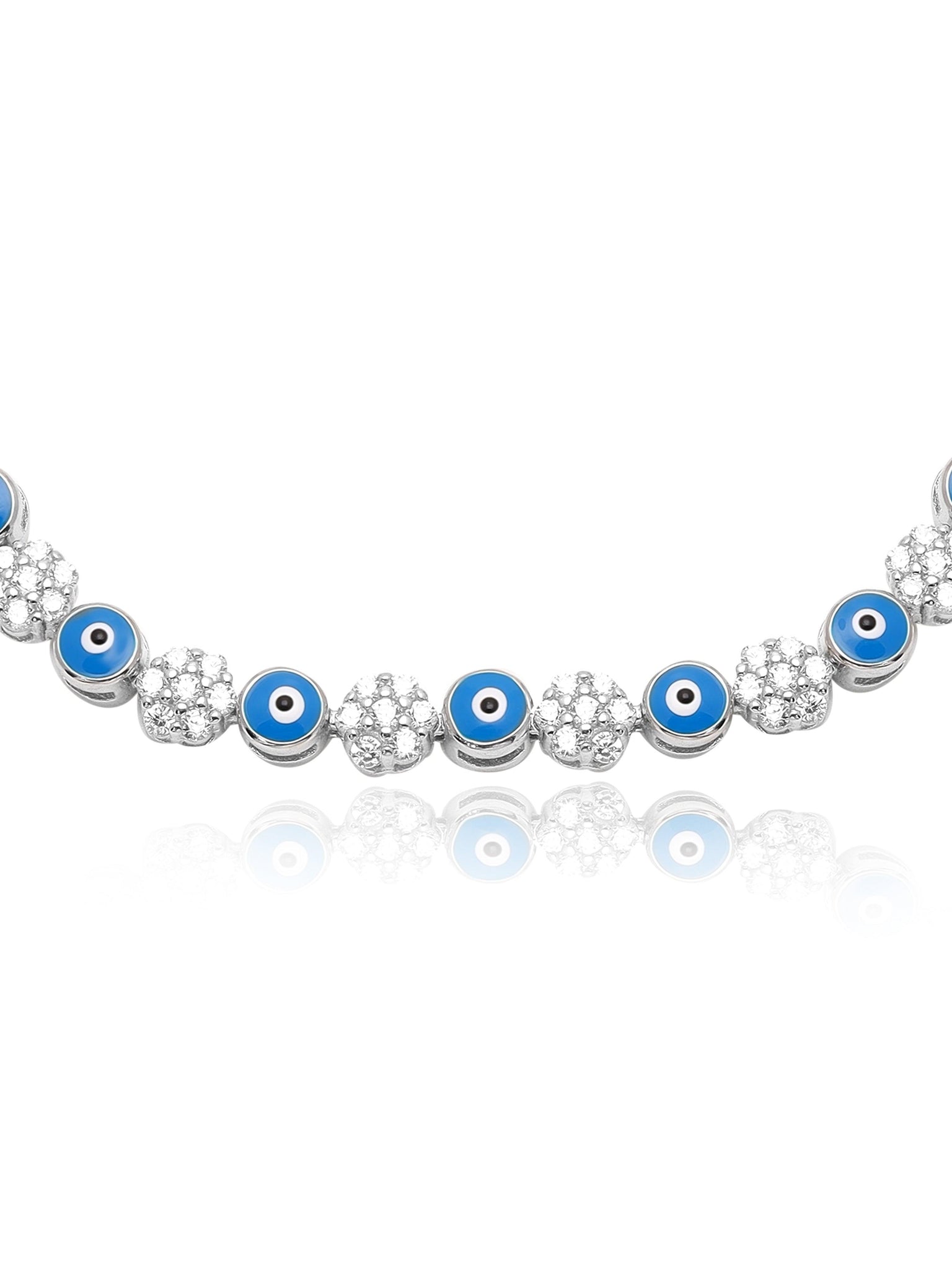 Enchanting Blossom Zirconia Pure Silver Evil Eye Bracelet 