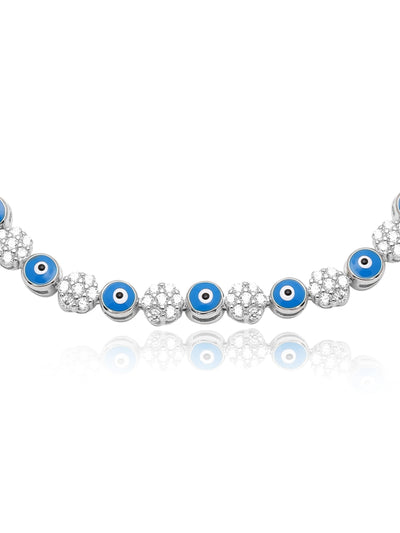 Enchanting Blossom Zirconia Pure Silver Evil Eye Bracelet 