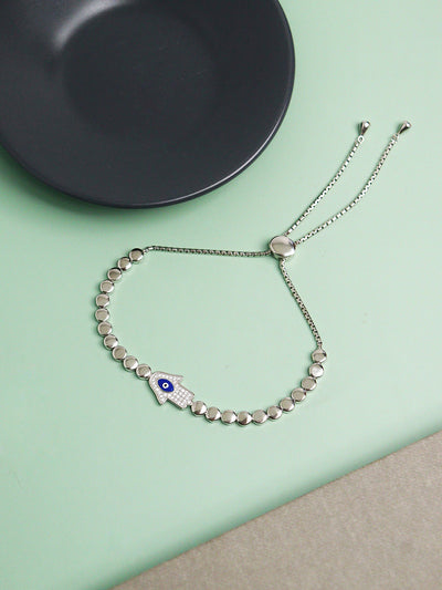 Silver Studded Hamsa  Evil Eye Nazariya Bracelet 
