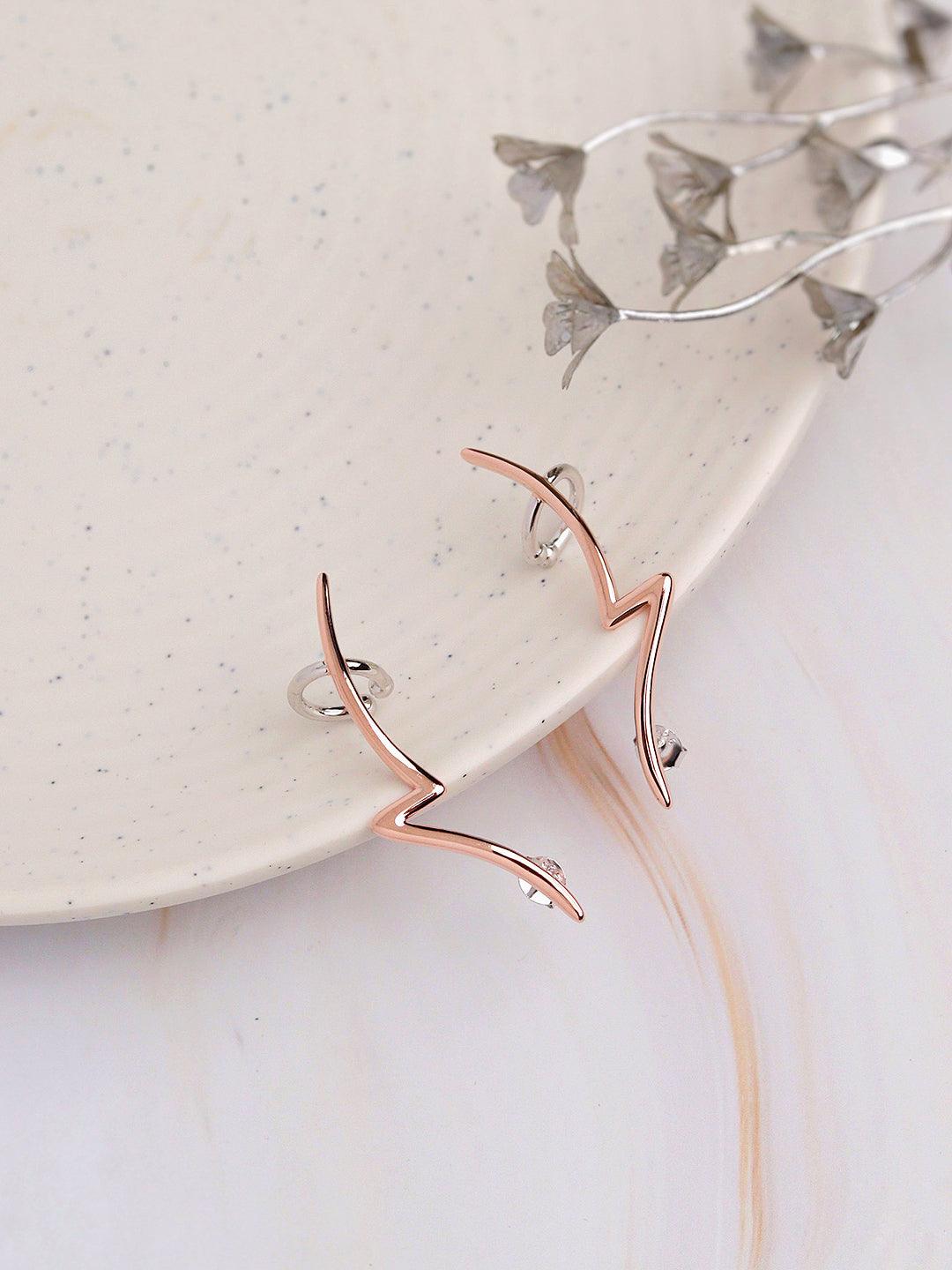 Rose Gold-Plated Thunder Bolt Silver Ear Cuff 