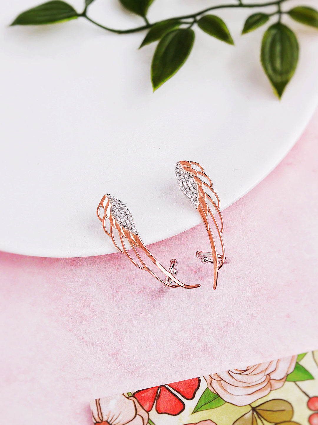 925 Silver Rose Gold Wing Studded With Zircon Ear Cuff 