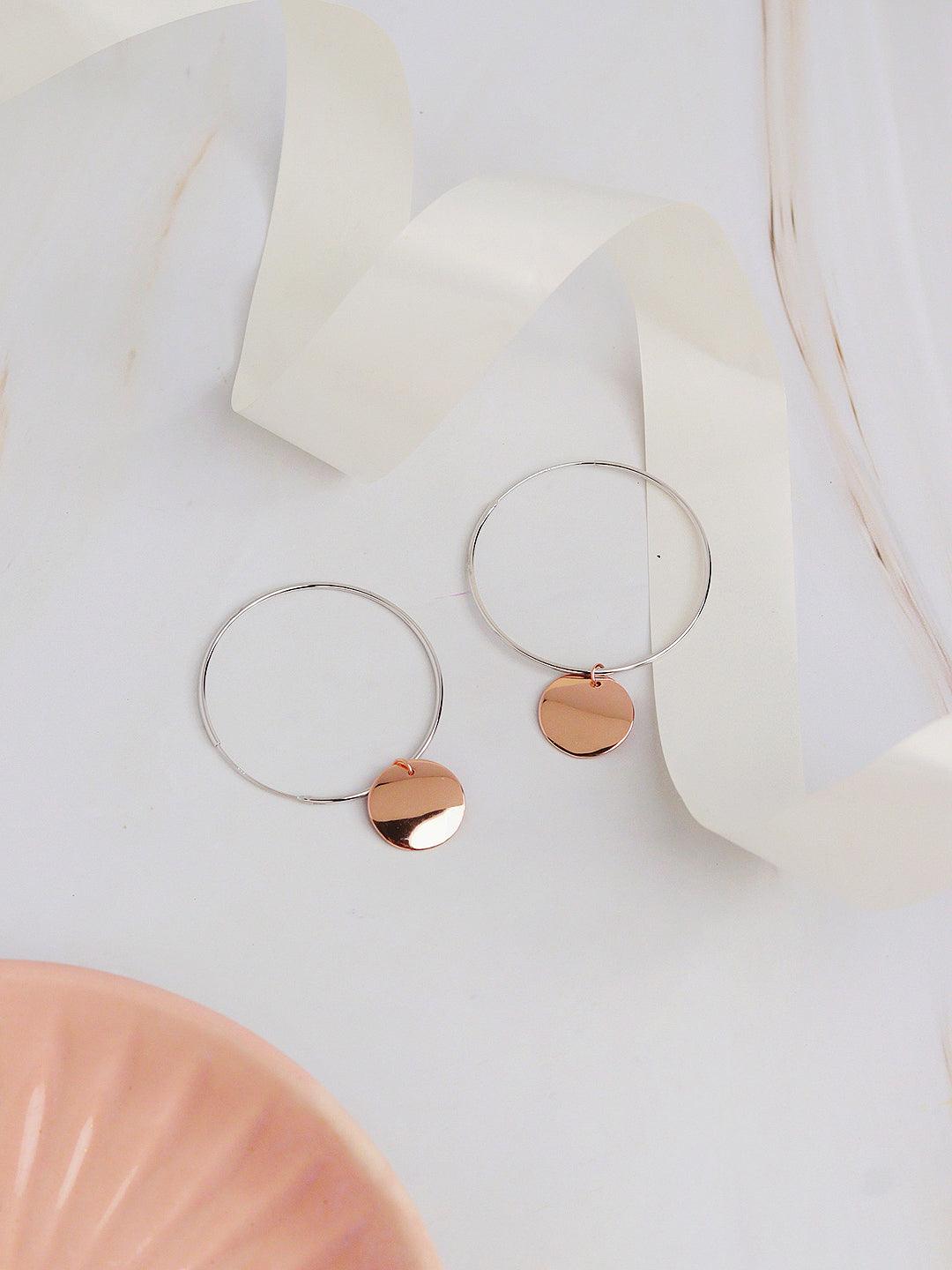  925 Silver In Rose Gold Plated Charm Hoop Earrings