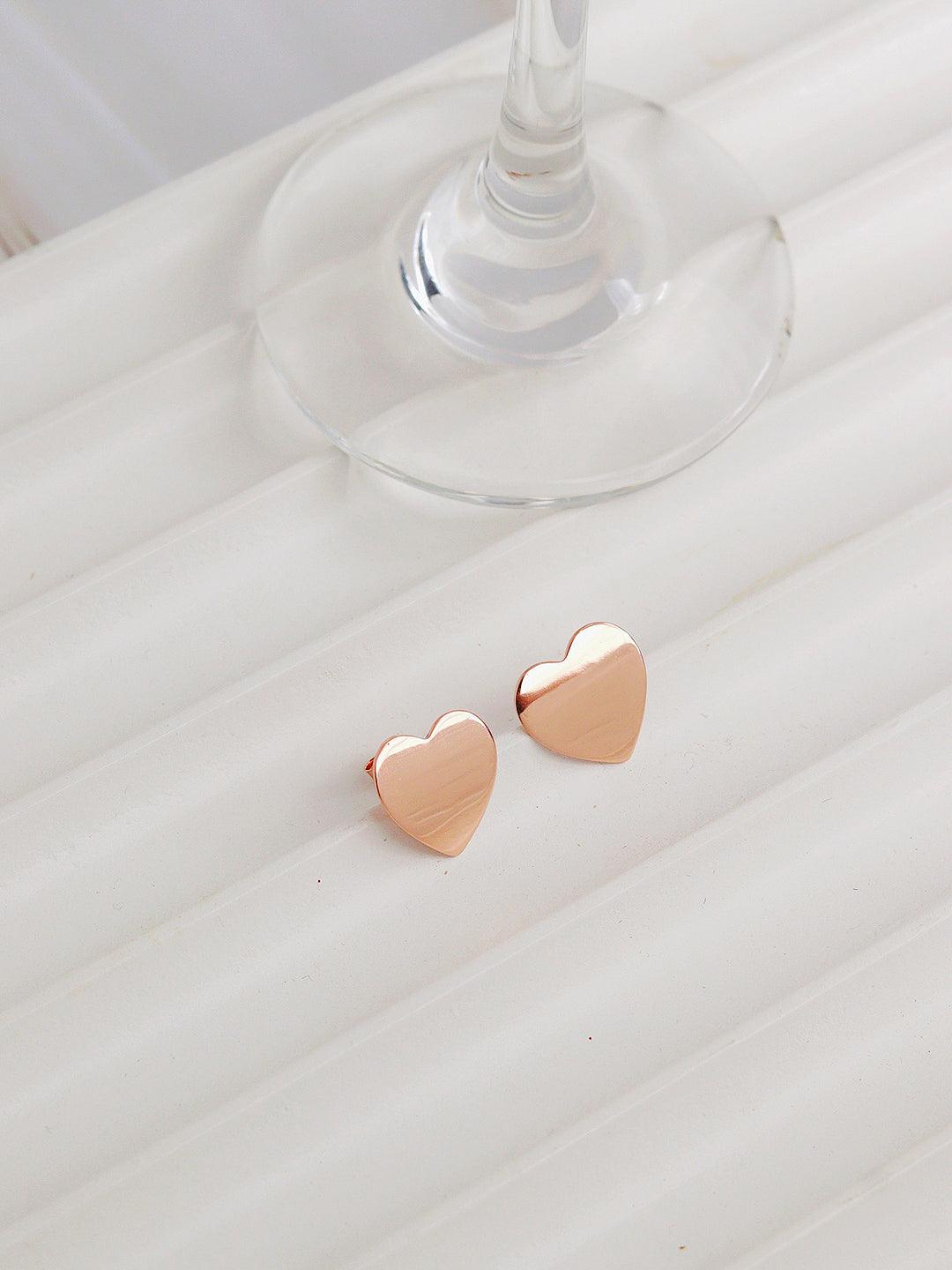  925 Silver Rose Gold Platted Heart Stud Earring