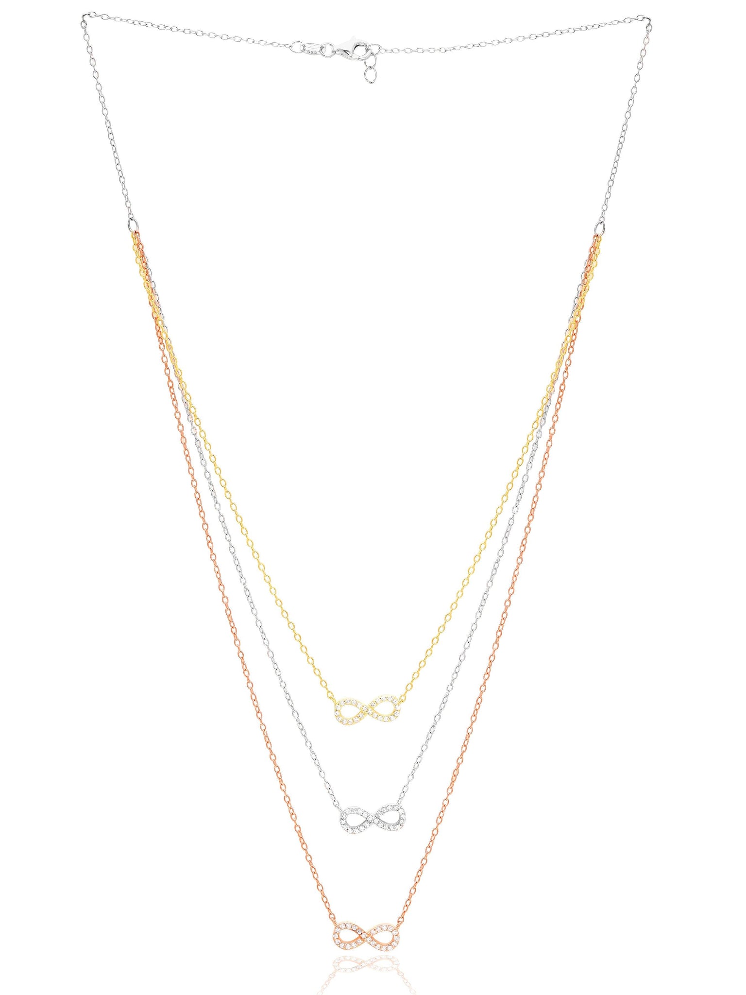 925 Silver Layers Of Infinity Chain Pendant Necklace 