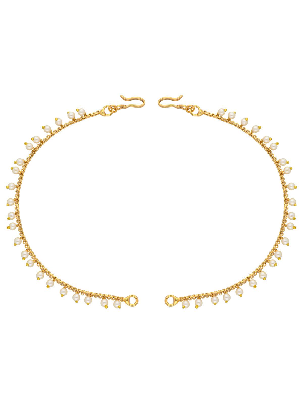 22K Gold Plated Single Layared Droplets Of Pearls Ear Chain 