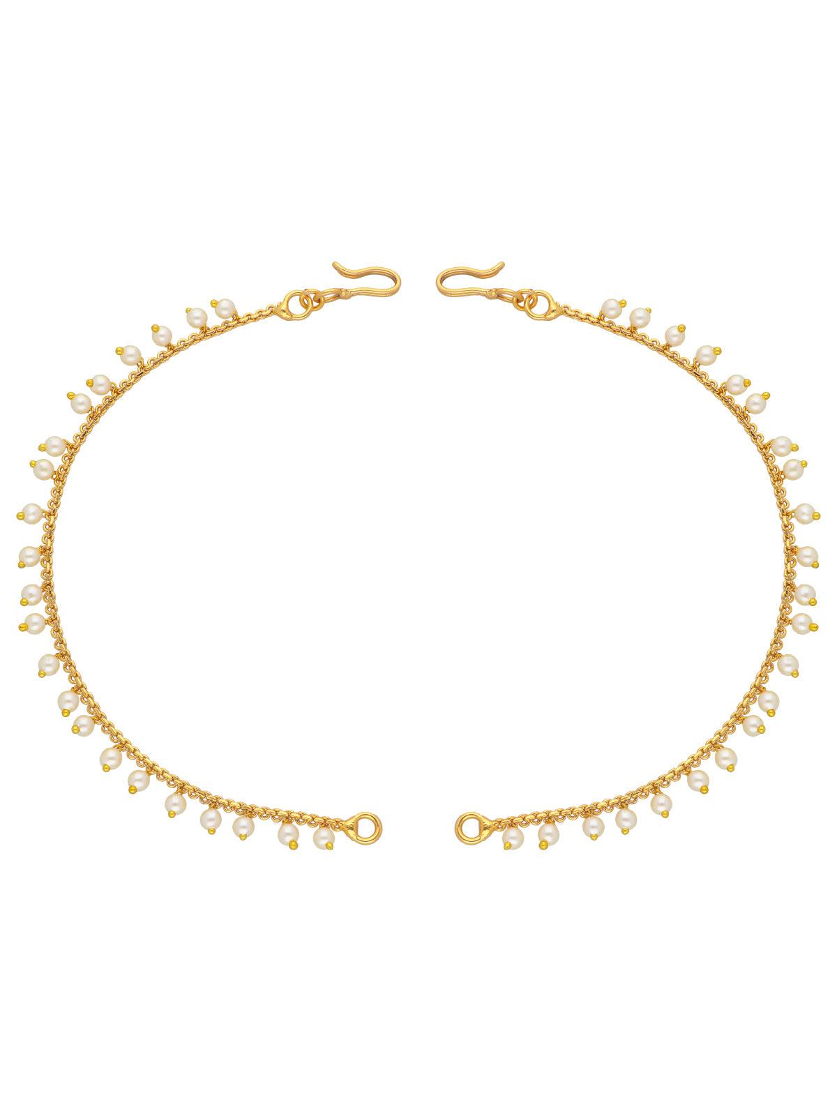 22K Gold Plated Single Layared Droplets Of Pearls Ear Chain 