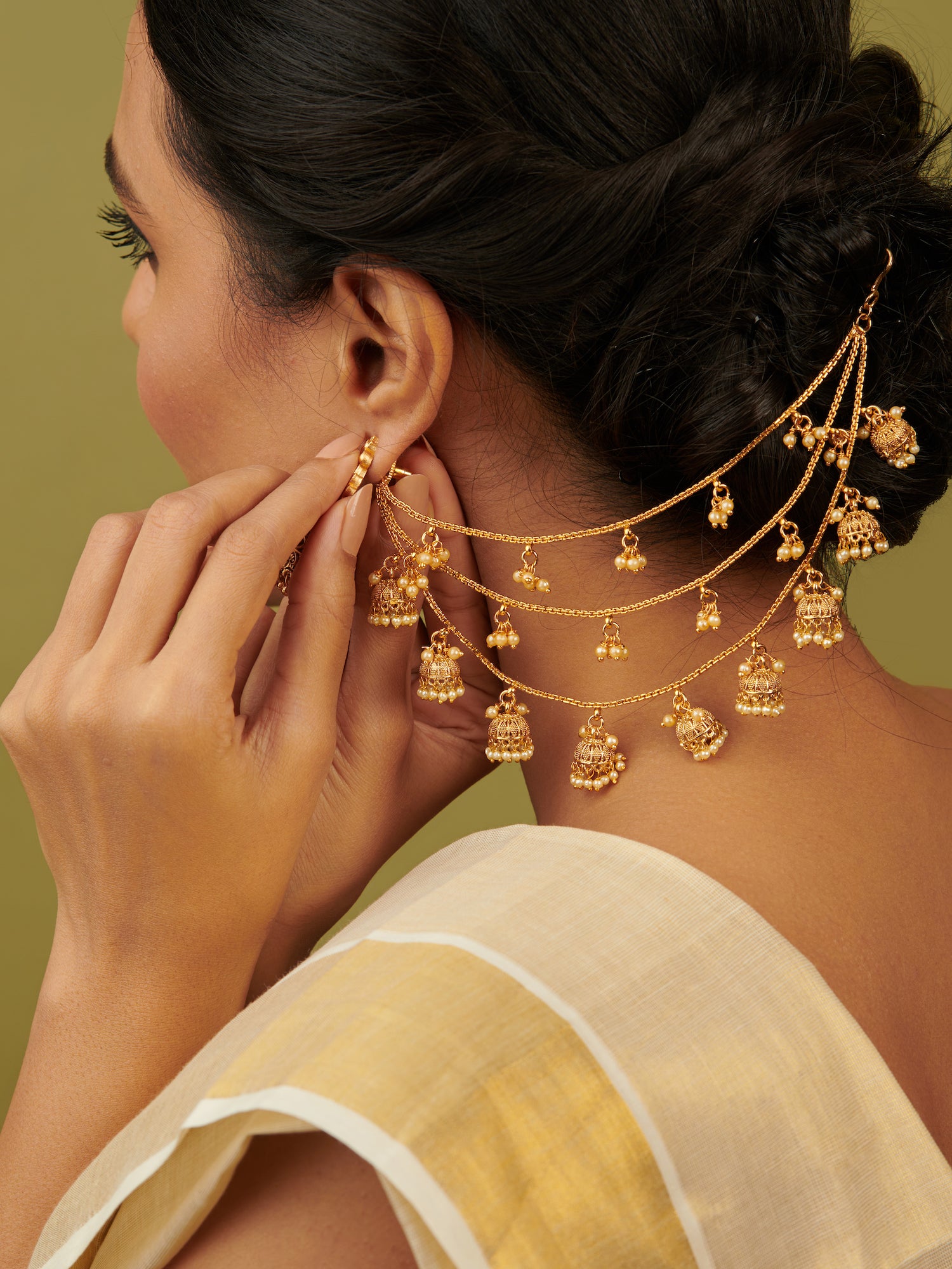  22k Gold Plated Jeweled Jhumki Ear chains