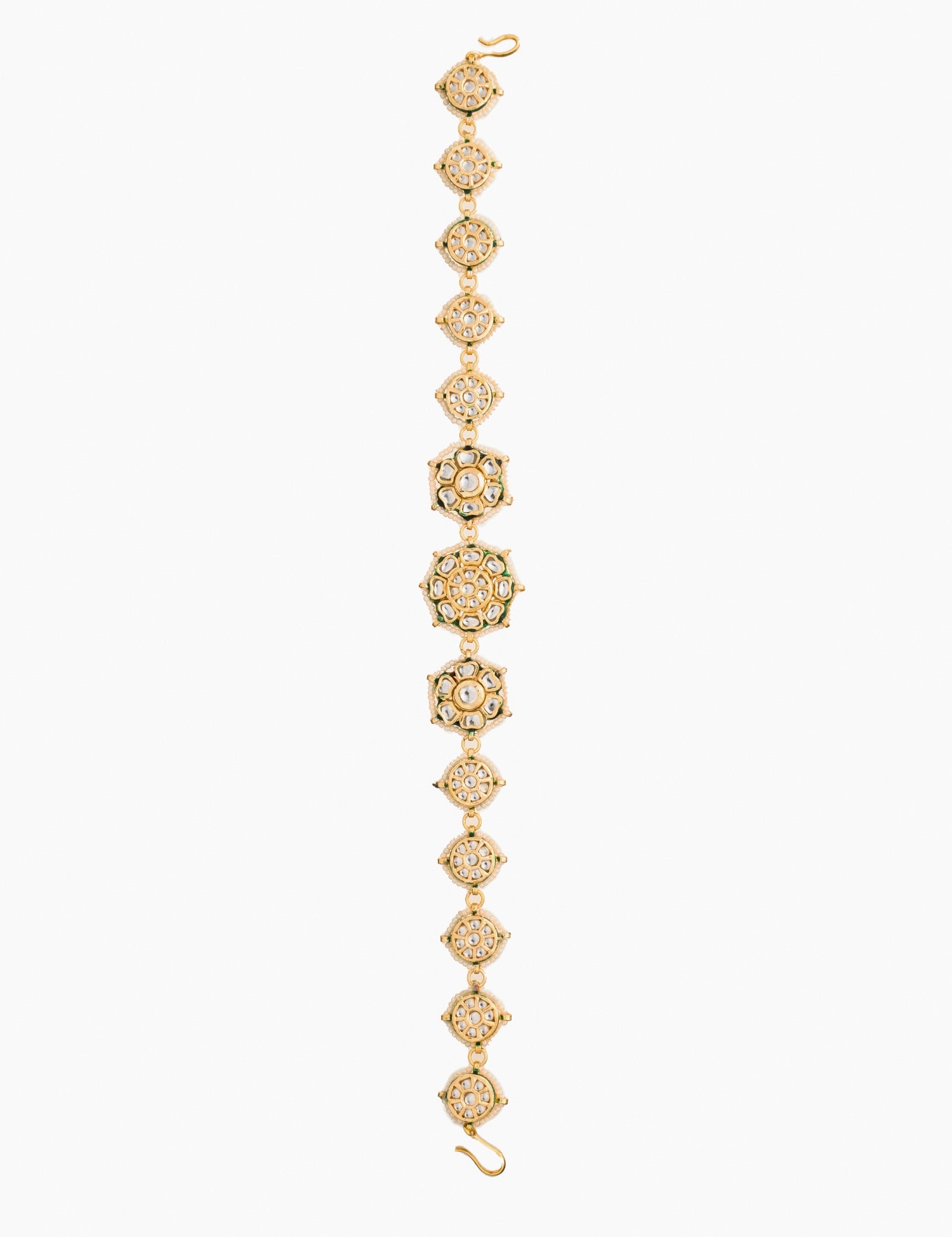 Gold Plated White Kundan Studded Pearl Beaded Mathapatti