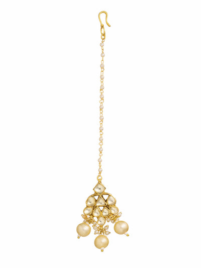 22 KT Gold-Toned Kundan Studded Pearl Drop Maang Tikka 