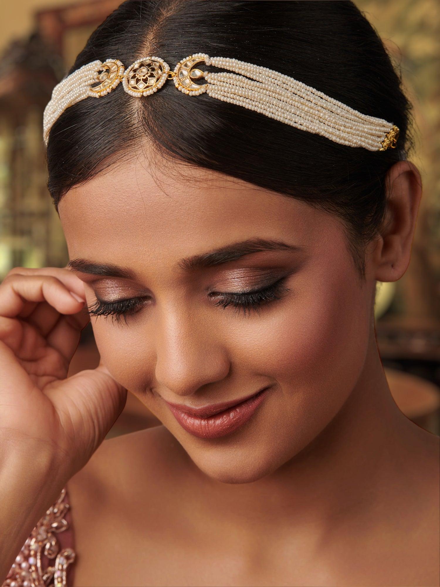 18 KT Gold Toned Kundan Statement Mathapatti 
