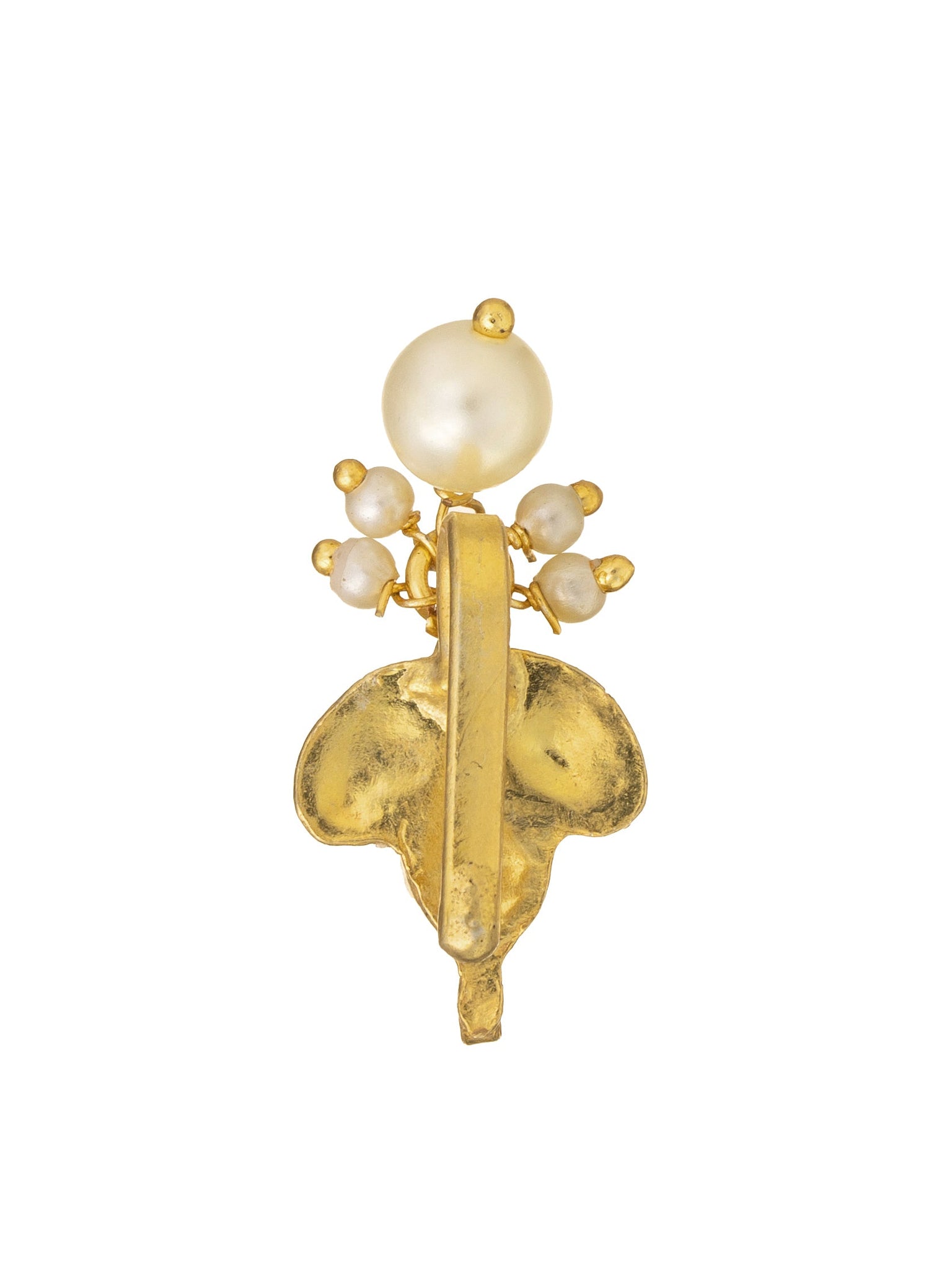 Glistening Clover Kundan Clip-On Nose Pin with Pearl Drop 
