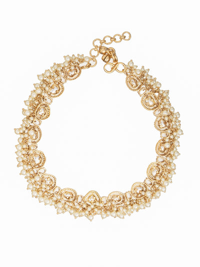 Dual Toned Kundan and Pearl Studded Anklet 