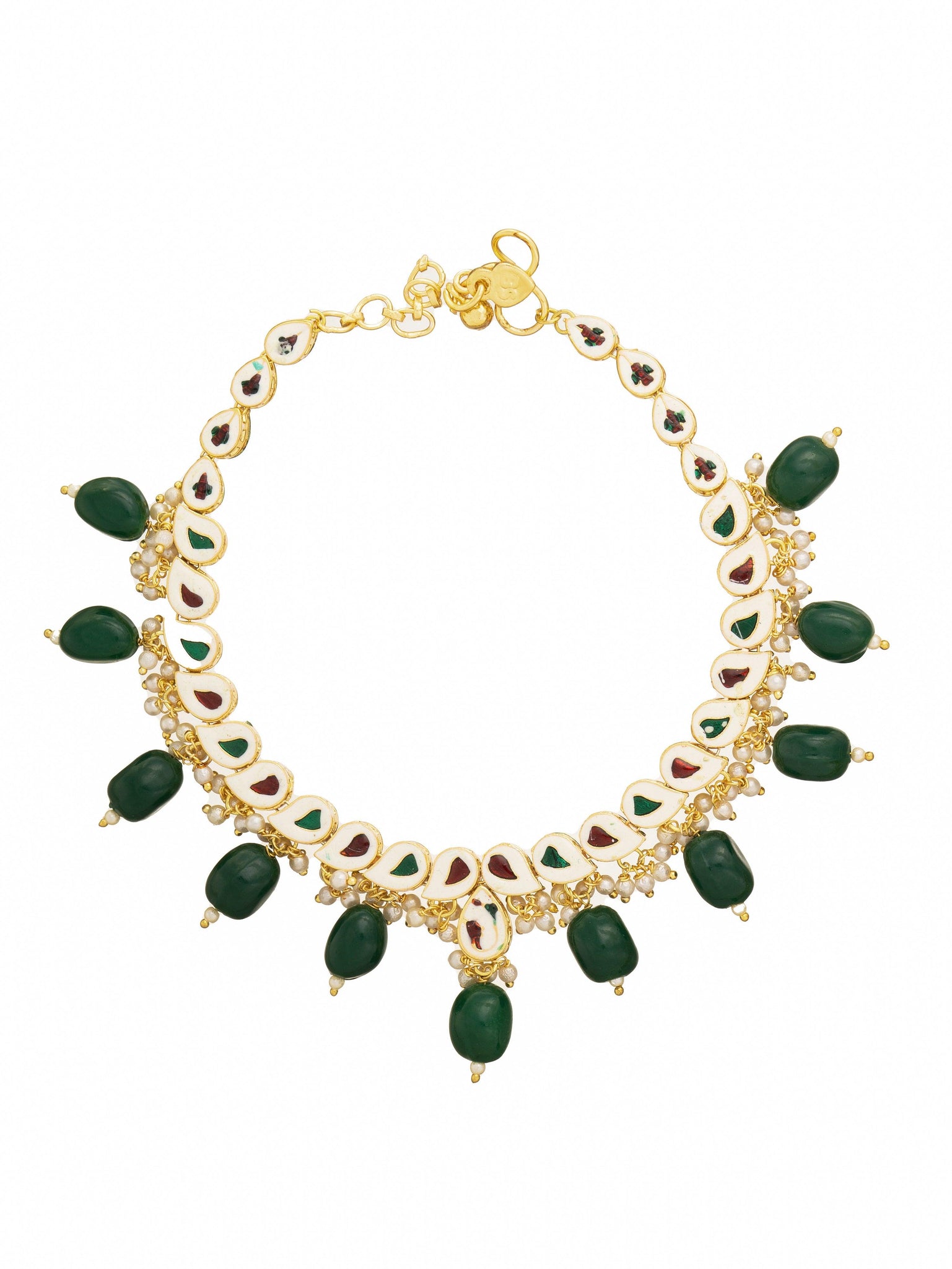 Minimal Kundan Studded Elegant Anklet with Green Stones 