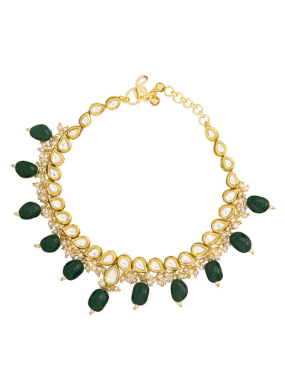 Minimal Kundan Studded Elegant Anklet with Green Stones 