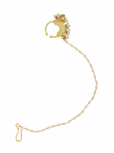 18 KT Gold-Plated Polki Nath with Pearl Chain 
