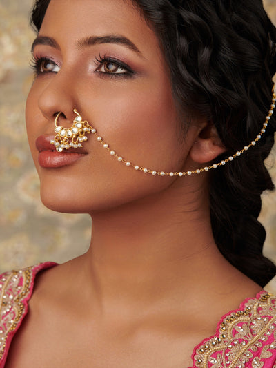 Amazon.com: Abhika Creations Gleaming Glory Nath With Pearly Hair Chain  Handmade Designer Kundan Nose Ring Indian Traditional Bollywood Style Jewelry  Nose Accessory : Handmade Products