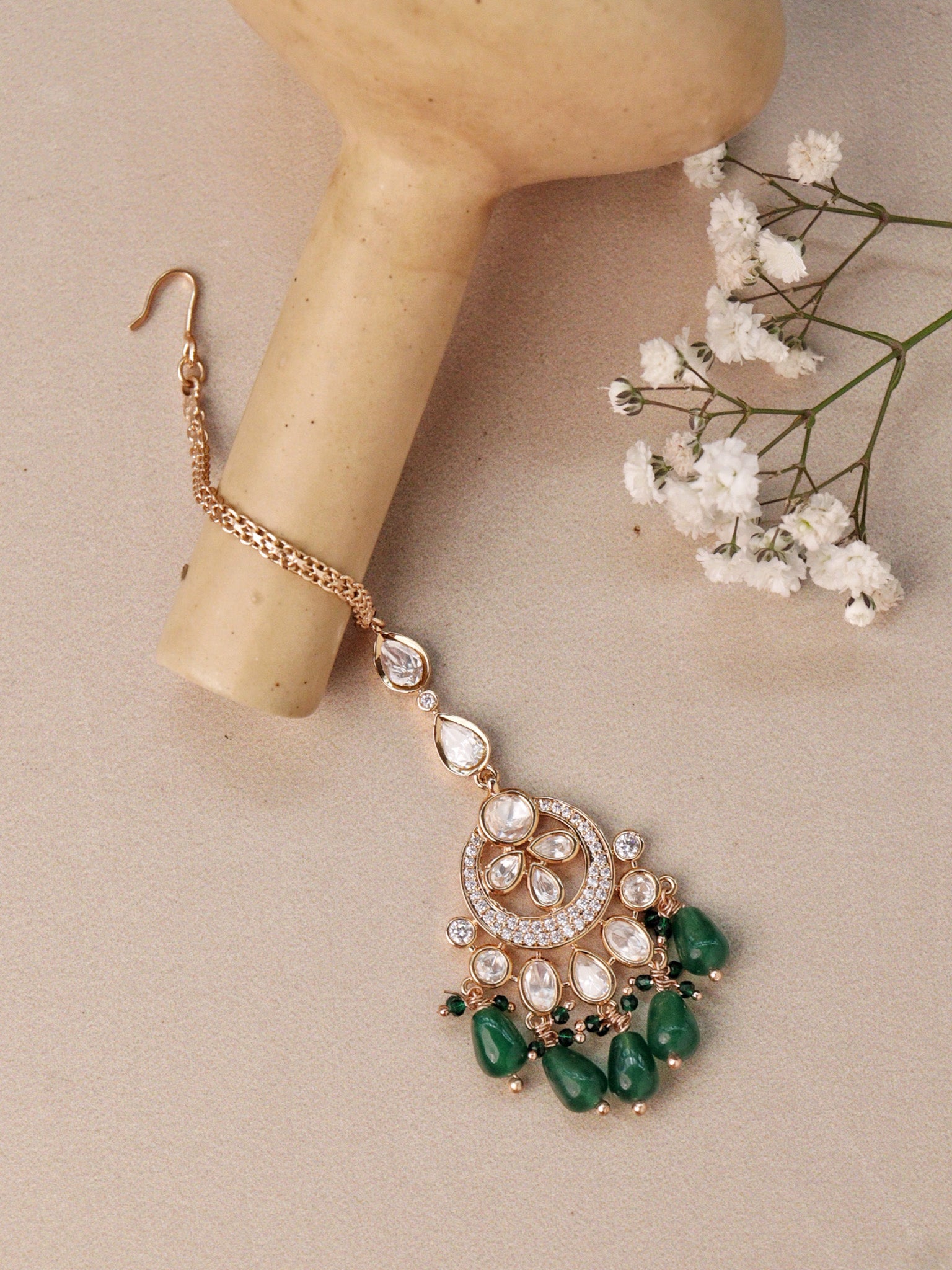 Meiraa Crescent Green Maang Tikka