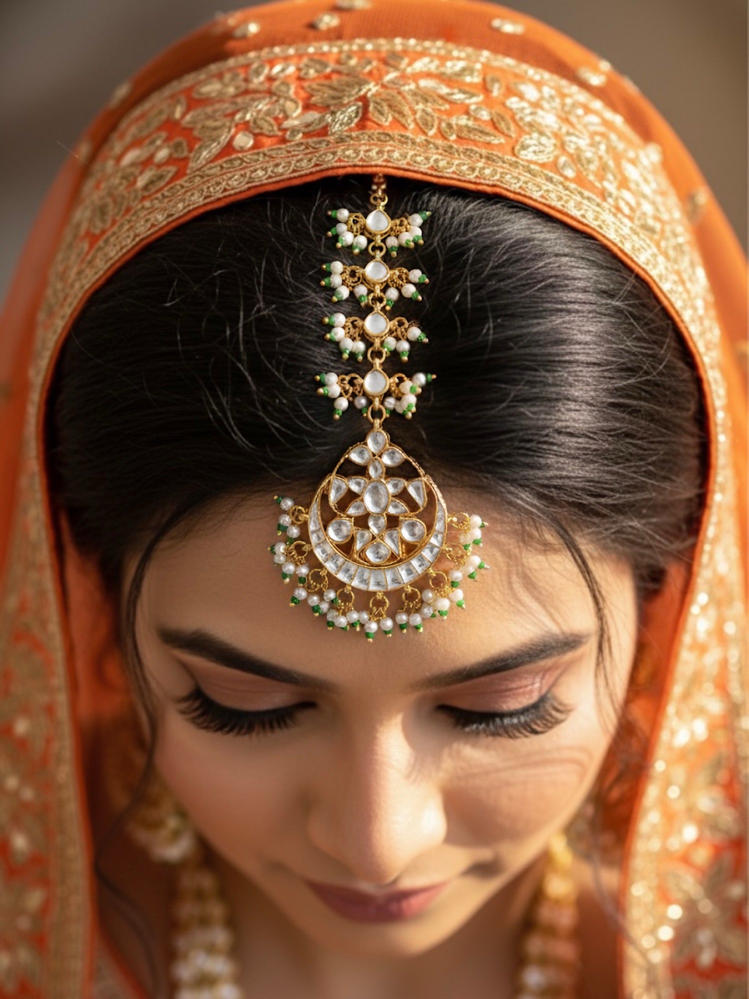 Shimmering Pearl Polki Maang Tikka