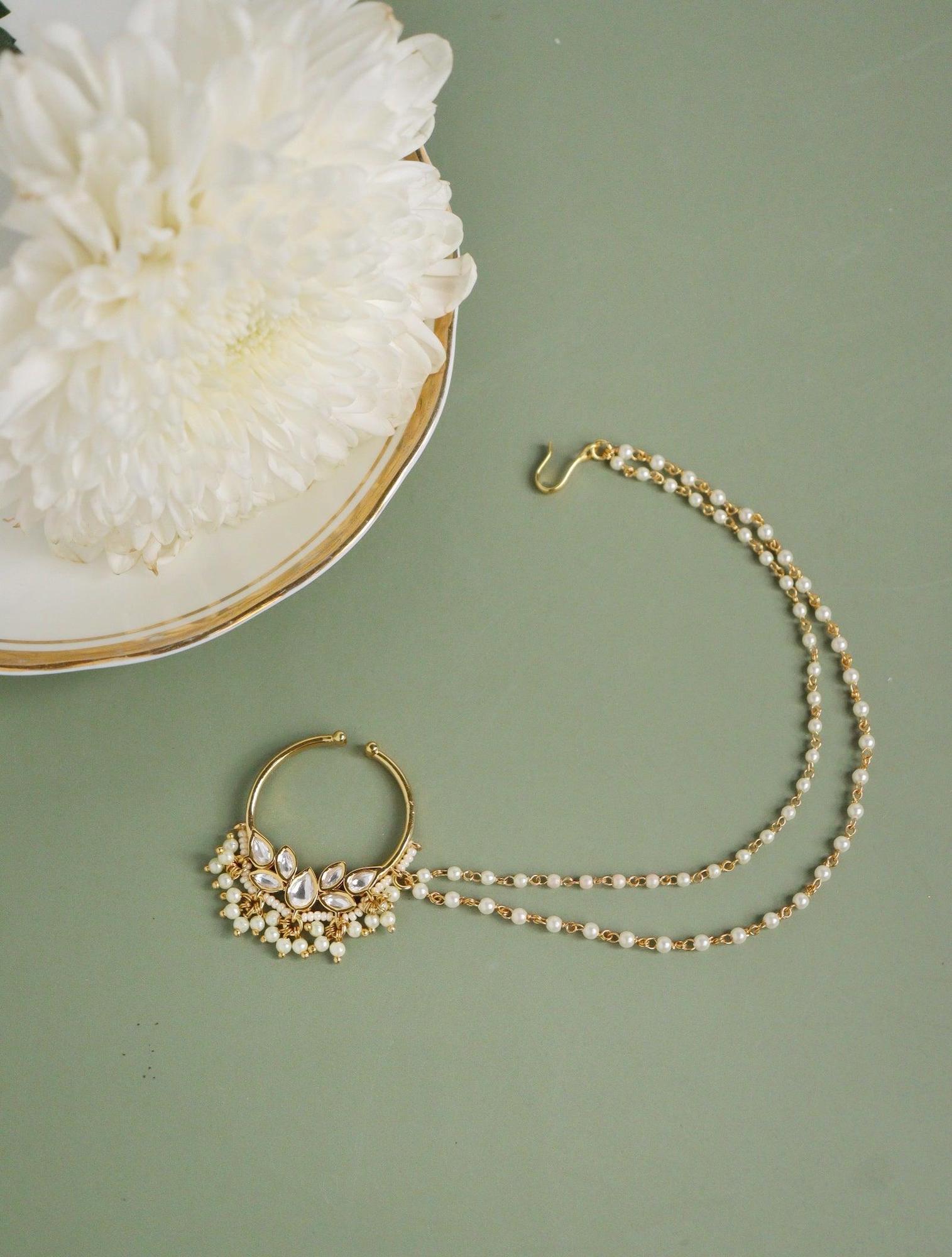 The Bridal Kundan and Pearls Embellished Nath 