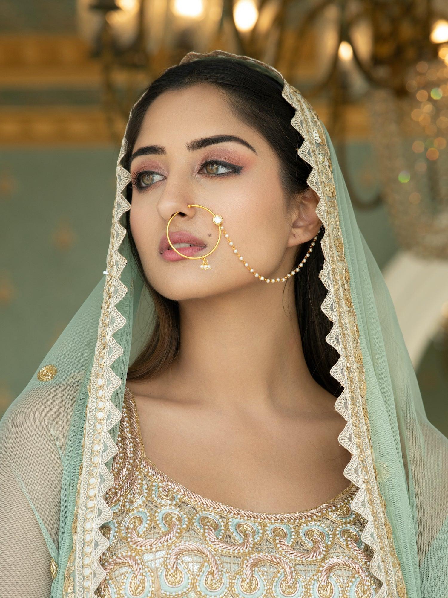 The Bridal Elegant Kundan and Pearl Drops Nath 