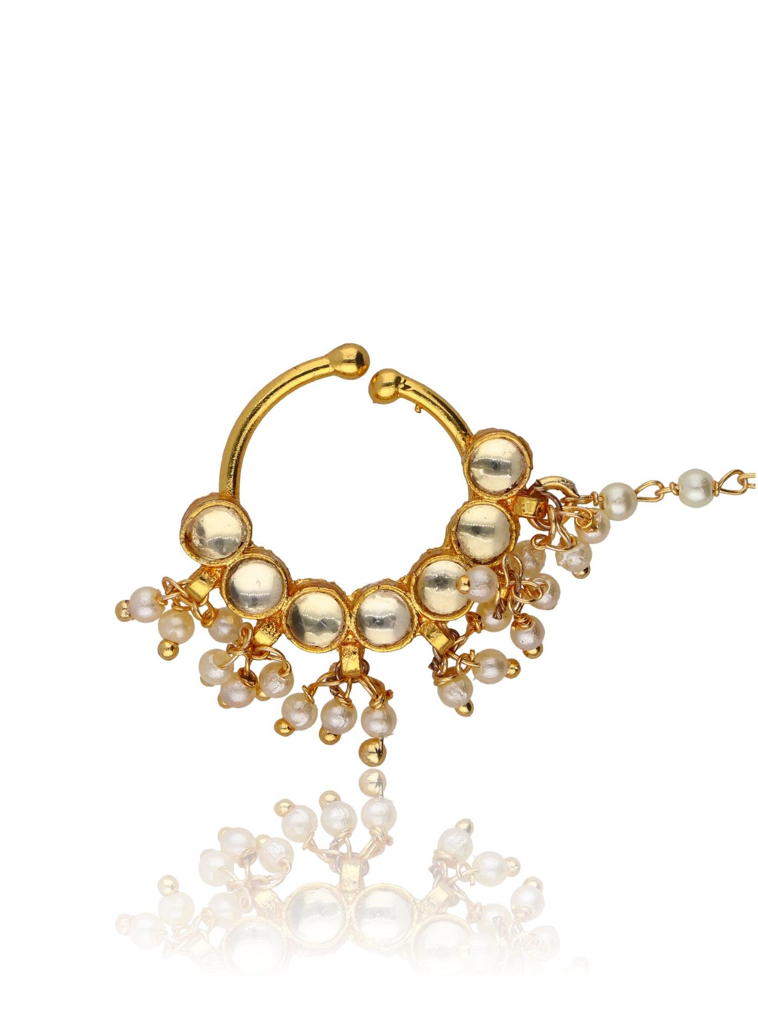 The Bridal Kundan and Pearl Drops Nath 