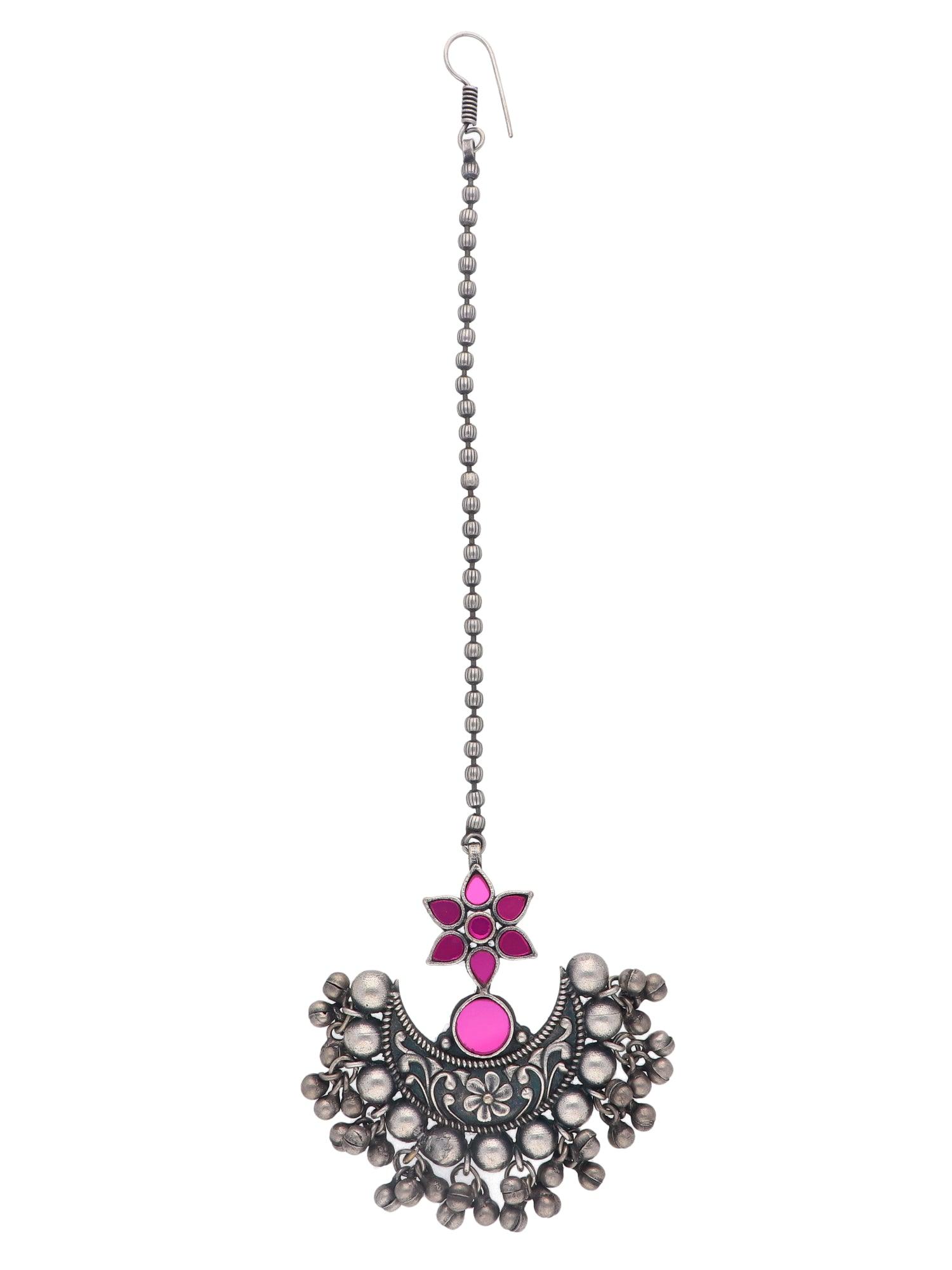 The Gypsy Pink Blossom Mirror Maangteeka 